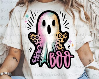 Leopard Print Ghost png, Preppy Halloween Sublimation Design, Cute Spooky Season Clipart, Fall Printable Digital Download