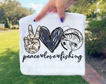 Peace Love Fishing PNG • Fishing Sublimation • Glitter Blue Fishing Design • Digital Download
