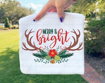 Merry & Bright Christmas Antlers PNG Design (Digital Download)