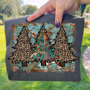 Western Weihnachtsbäume png, Leopard Azteken Urlaub Design, rustikale Western Weihnachtscliparts, Boho Xmas Art png Digital Download Bild 2