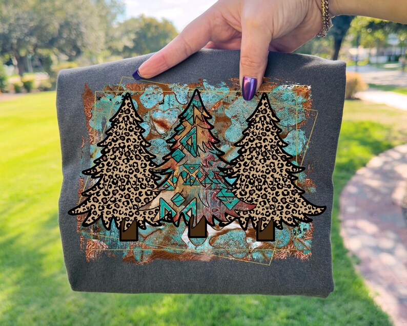 Western Weihnachtsbäume png, Leopard Azteken Urlaub Design, rustikale Western Weihnachtscliparts, Boho Xmas Art png Digital Download Bild 2
