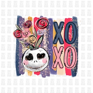Valentine Skeleton Design, XOXO Valentines Day Brush Strokes Background Sublimation Download, Valentine&#39;s Day heart, Valentines day theme