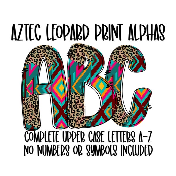 Doodle Letters, Sublimation Upper Case Alphabet, Alphabet Aztec LEOPARD Bundle png Alpha Pack Digital Download, Aztec leopard Doodle Letter