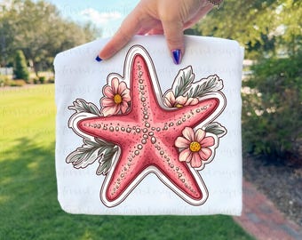 Floral Starfish PNG | Beach Design Digital Download | Coastal Summer Sublimation PNG | Floral Starfish Digital Art