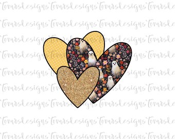 Floral Ghost Hearts PNG: Halloween Design (Digital Download)