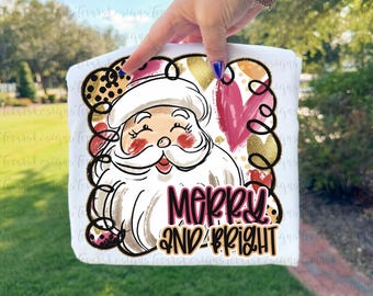 Merry and Bright Preppy Santa png, Pink Santa Christmas Design, Cute Holiday png, Modern Santa Art, Festive Merry Bright Clipart