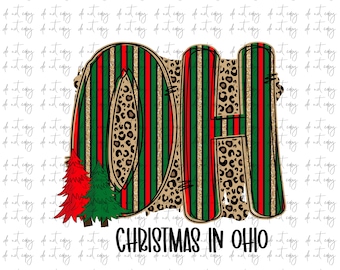 Natal em Ohio PNG: Estampa de leopardo, letras rabiscadas (download digital)