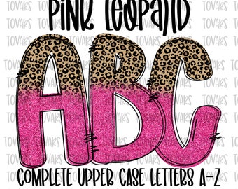 Pink Glitter Leopard Alphabet PNG, Doodle Letters (Digital Download)