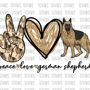 Peace love German Shepherd , German Shepherd Sublimation Png Digital Download, Peace love German Shepherd glitter German Shepherd Png image 1