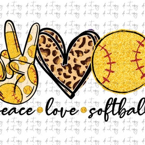 Peace love Softball Sublimation Png Digital Download, Leopard Softball Png, Baseball Glitter print Leopard PNG Peace Love Softball png file