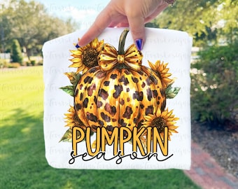 Sunflower Leopard Pumpkin png, Fall Sublimation Design, Autumn Pumpkin Clipart, Floral Leopard Print Art, Digital Download