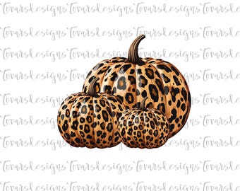 Leopard Print Pumpkins PNG: Fall Sublimation Design (Digital Download)