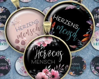 226 - Digital Collage Sheet 1inch Round image Herzensmensch Liebe 25mm bottle cap image Circle Pendant Instant Download Jewelry Making