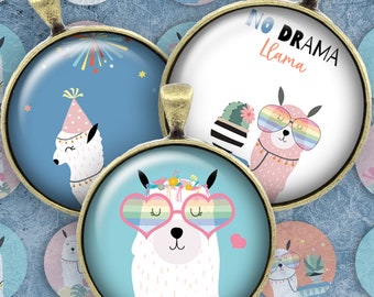 280 - Digital Collage Sheet Round 25mm Lama Frühling Alpaca bottle cap images Circle Pendant Instant Download Jewelry Making