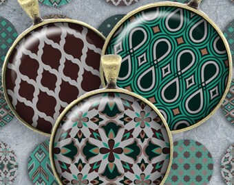 059 - Digital Collage Sheet 1inch Round image damask pattern mandala pattern 25mm bottle cap Circle Pendant Instant Download Jewelry Making
