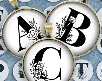 209-Digital Collage Sheet 1 inch Round Image letters Initials 25 mm bottle cap images Circle Pendant Instant Download Jewelry Making