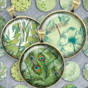 119 Digital Collage Sheet 1inch Round image green leafs pattern 25mm bottle cap images Circle Pendant Instant Download Jewelry Making Bild 1