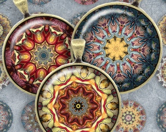 254 - Digital Collage Sheet 1inch Round image kaleidoscope mandala 25mm 18mm 14mm 12mm Circle Pendant Instant Download Jewelry Making