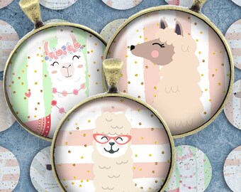 269 - Digital Collage Sheet 1inch Round image Llama Alpaca party 25mm bottle cap images Circle Pendant Instant Download Jewelry Making