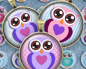 185 digitale collage blad 1 inch ronde afbeelding baby uil OWL 25 mm fles dop beelden cirkel hanger instant download sieraden maken