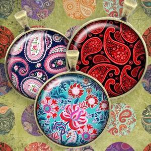 072 Digital Collage Sheet 1inch Round image paisly pattern 25mm bottle cap image Circle Pendant Instant Download Jewelry Making Bild 1