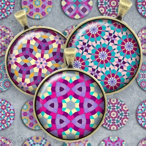 100-Digital Collage Sheet 1 inch Round image mosaic mandala kaleidoscope 25 mm bottle cap Circle Pendant Instant Download Jewelry Making image 1