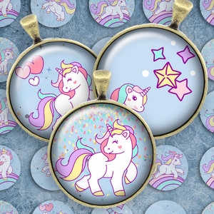 149-Digital Collage Sheet 1 inch Round Image unicorn rainbow girly 25 mm bottle cap images Circle Pendant Instant Download Jewelry Making image 1