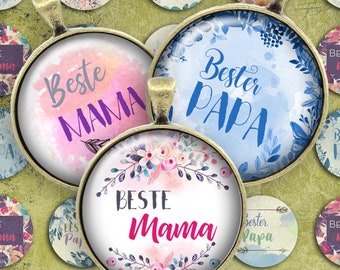 229 - Digital Collage Sheet 1inch Round image Beste Mama Bester Papa 25mm bottle cap image Circle Pendant Instant Download Jewelry Making