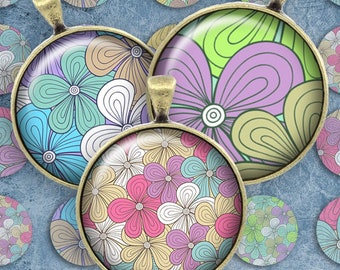 014 - Digital Collage Sheet 1inch Round image flower floral 25mm bottle cap image Circle Pendant Instant Download Jewelry Making