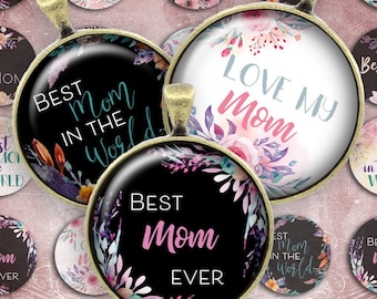 230 - Digital Collage Sheet 1inch Round image Mother's Day Best Mom Blume 25mm bottle cap Circle Pendant Instant Download Jewelry Making