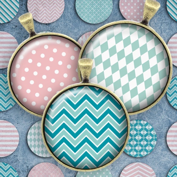 005-Digital Collage Sheet 1 inch Round image polka dots chevron 25 mm bottle cap image Circle Pendant Instant Download Jewelry Making