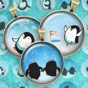 103-Digital Collage Sheet 1 inch Round image ice penguin maritim 25 mm bottle cap images Circle Pendant Instant Download Jewelry Making image 1