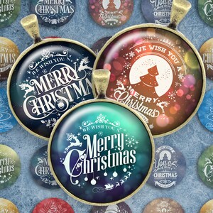 097-Digital Collage Sheet 1 inch Round image christmas xmas 25 mm bottle cap image Circle Pendant Instant Download Jewelry Making image 1