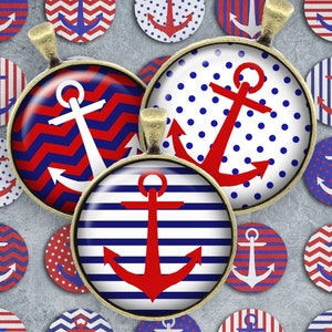 177-Digital Collage Sheet 1 inch Round image anchor Nautical maritim 25 mm bottle cap images Circle Pendant Instant Download Jewelry Making image 1