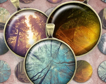 019-Digital Collage Sheet 1 inch Round image forest tree wood 25 mm bottle cap images Circle Pendant Instant Download Jewelry Making