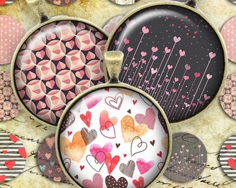 001 - Digital Collage Sheet 1inch Round image heart love valentins day 25mm bottle cap image Circle Pendant Instant Download Jewelry Making