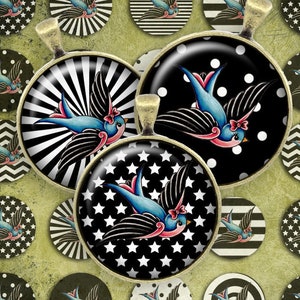 181 Digital Collage Sheet 1 pollice Immagine rotonda rockabilly rondine rondine punti 25 mm 18 mm 14 mm 12 mm cerchio ciondolo istantaneo Scaricare gioielli Making immagine 1