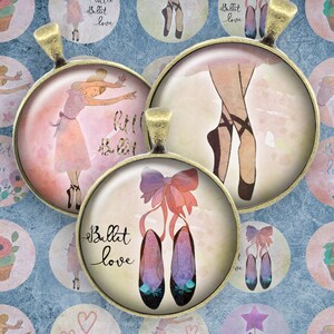 104 Digital Collage Sheet 1inch Round image ballerina ballett Tänzerin 25mm bottle cap Circle Pendant Instant Download Jewelry Making Bild 1