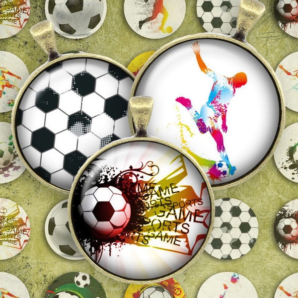 180 - Digital Collage Sheet 1inch Round image soccer football fussball 25mm bottle cap images Circle Pendant Instant Download Jewelry Making