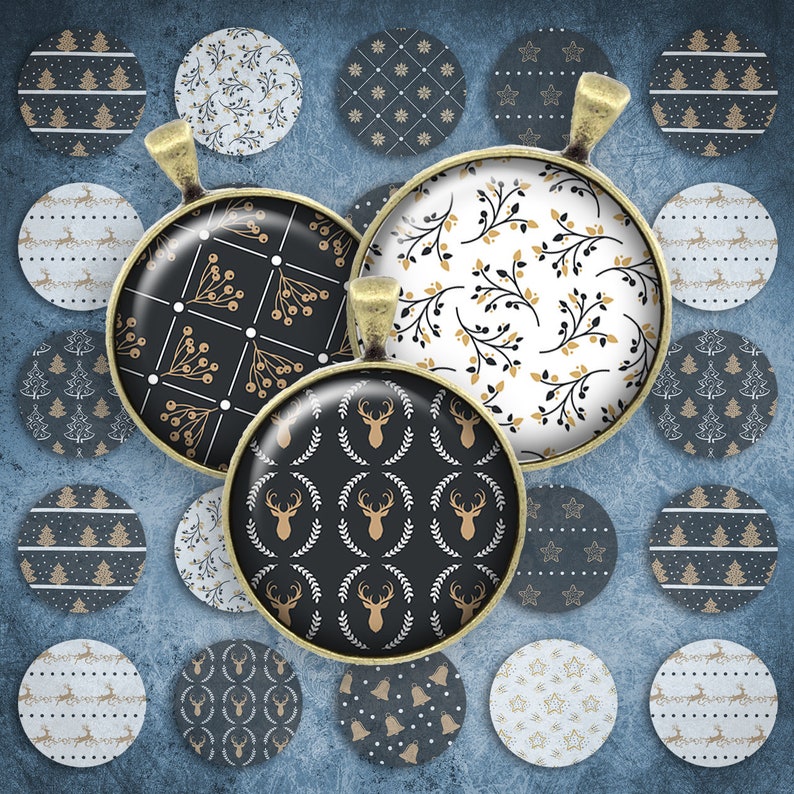 009-Digital Collage Sheet 1 inch Round image christmas pattern xmas 25 mm bottle cap images Circle Pendant Instant Download Jewelry Making image 1