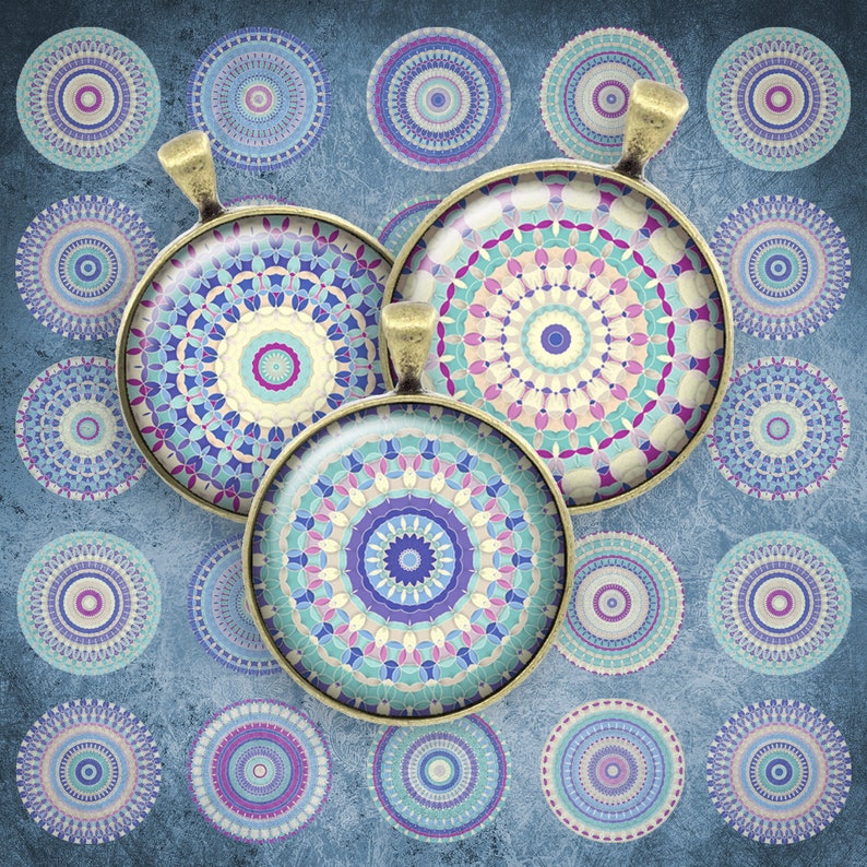 096 Digital Collage Sheet 1inch Round mandala mosaic kaleidoscope 25mm bottle cap image Circle Pendant Instant Download Jewelry Making Bild 1