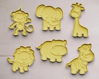 Cortadores de biscoitos de animais de safári | Cortadores de biscoitos | Cortadores de Biscoitos | Cortador de biscoitos | Molde para biscoitos | Molde para biscoitos | Girafa | Leão | Elefante | Macaco