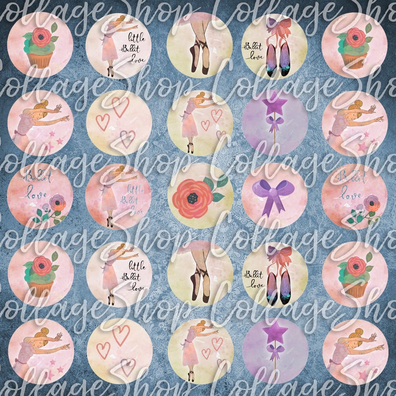 104 Digital Collage Sheet 1inch Round image ballerina ballett Tänzerin 25mm bottle cap Circle Pendant Instant Download Jewelry Making Bild 2