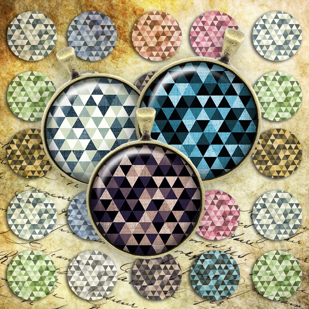 069-digital Collage Sheet 1 Inch Round Image Geometric Pattern 25 Mm 18 ...