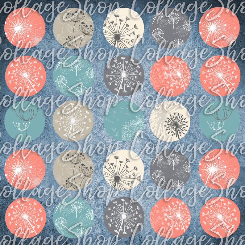 102-Digital Collage Sheet 1 inch Round Image dandelion flower lion tooth 25 mm bottle Cap Circle counterpart Instant Download Jewelry Making image 3