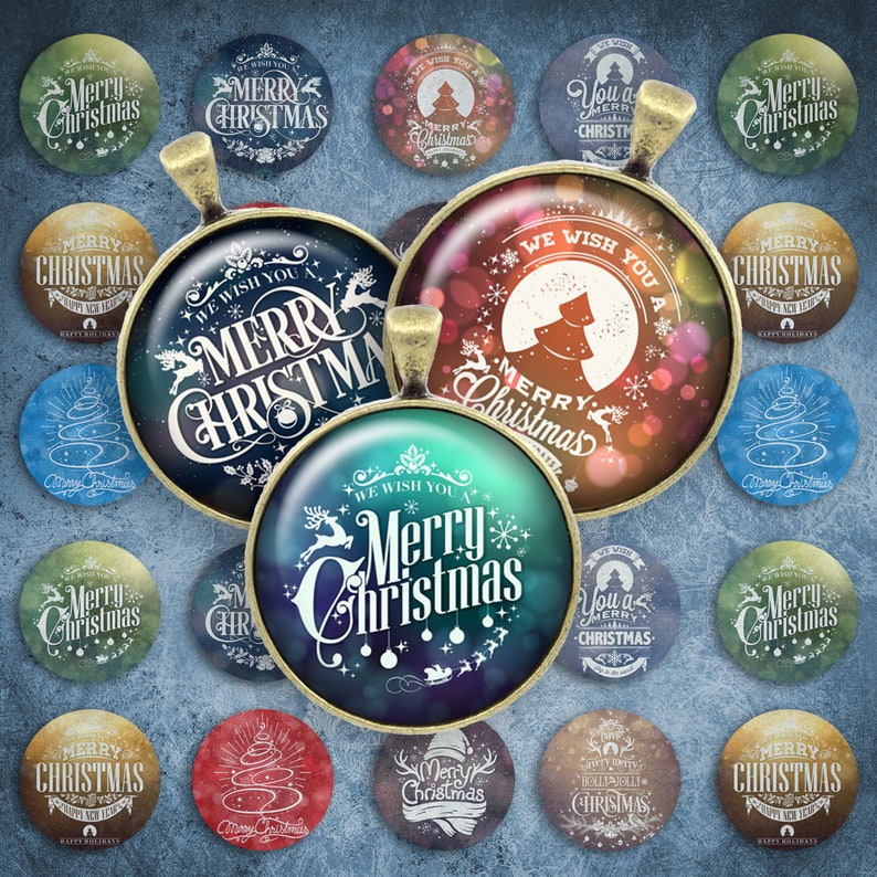 097-Digital Collage Sheet 1 inch Round image christmas xmas 25 mm bottle cap image Circle Pendant Instant Download Jewelry Making image 1