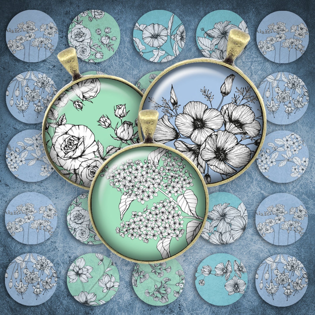 Round Images Examples 152-digital Collage Sheet 1 Inch Round Image Flower Floral Blossom 25 ...