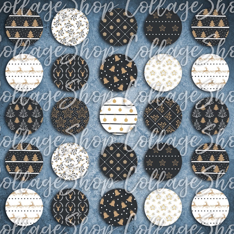 009-Digital Collage Sheet 1 inch Round image christmas pattern xmas 25 mm bottle cap images Circle Pendant Instant Download Jewelry Making image 2