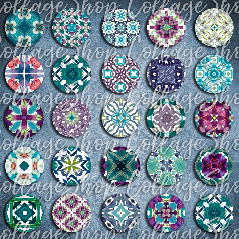 116 Digital Collage Sheet 1inch Round image kaleidoscope mosaic mandala 25mm bottle cap Circle Pendant Instant Download Jewelry Making Bild 2