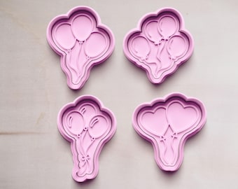Conjunto de cortadores de biscoitos em formato de balão – 4 peças | Cortadores de biscoitos para aniversários infantis | Cortadores de biscoitos em formato de balão com relevo | Biscoitos com tema de balão